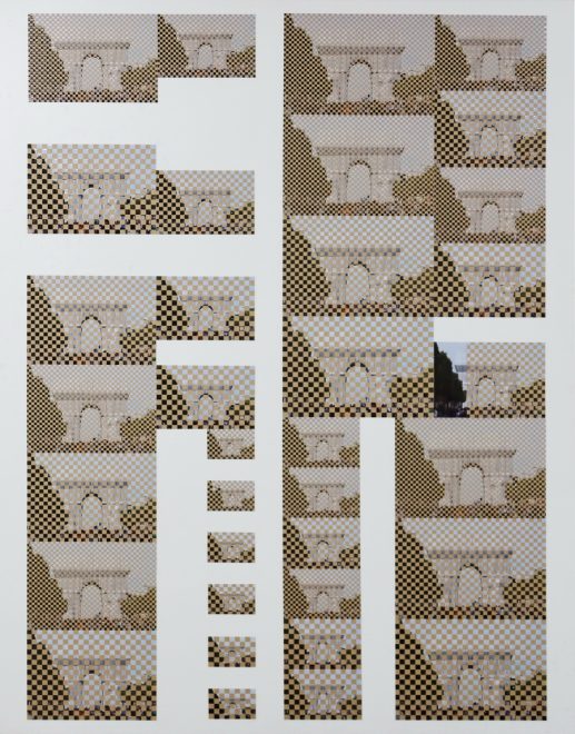 Arc de triomphe empaqueté n°1, 2022, photo tissage collage sur toile, 146x114cm